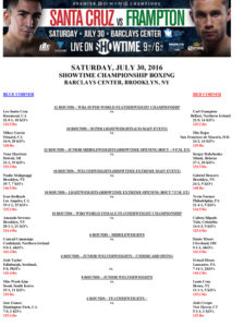 Cruz vs Frampton Bout sheet